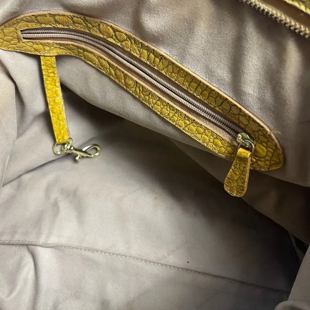 Brahmin Alden Melbourne Leather Tote Yellow shoulder bag gold tone hardwares.